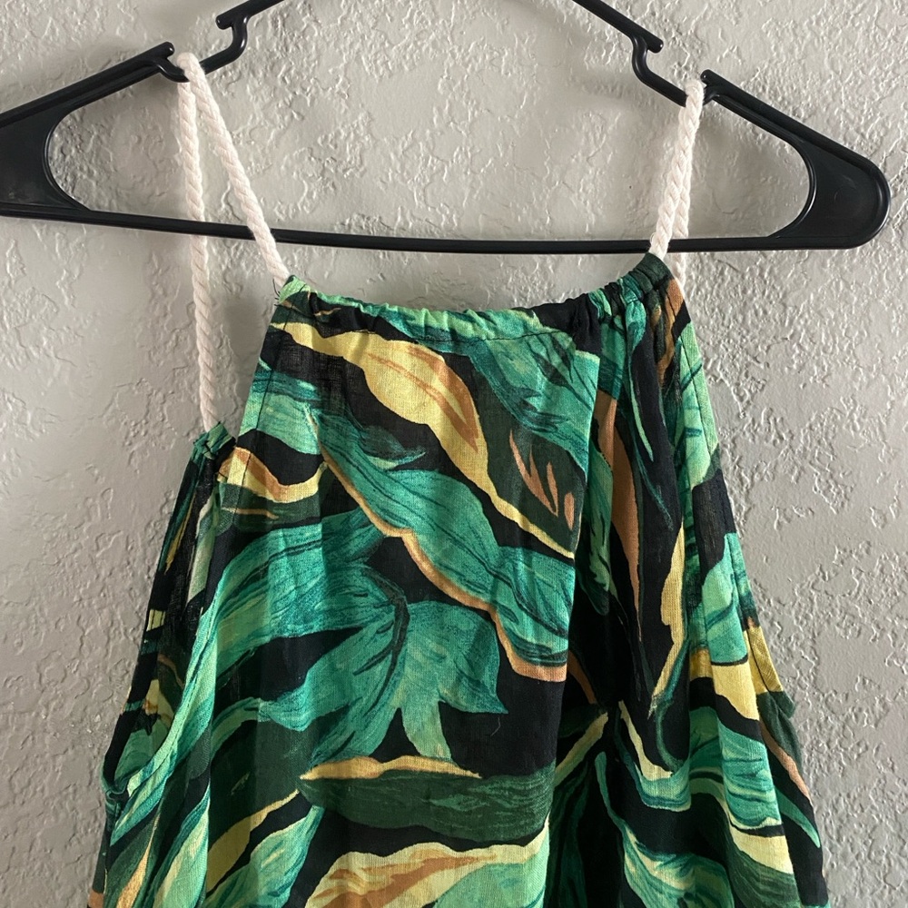 Rachel Zoe Green and Black Leaf Print Linen Blend Dress Sz M - Picture 3 of 8